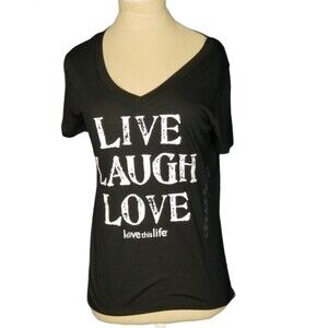 Love This Life Black Graphic Live Laugh Love Tee Shirt Size XS